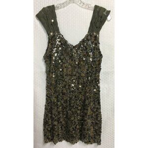 Bacci Hilda Dress Women Size M Brown Sequined Sleeveless V neck Tunic New w Tags